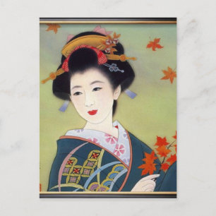 Japanerin in blau-kimono postkarte