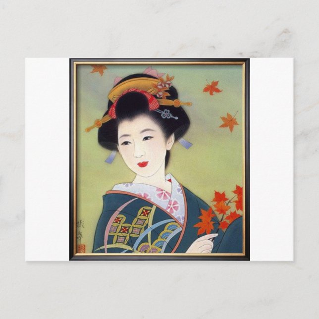 Japanerin in blau-kimono postkarte (Vorderseite)