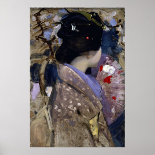 Japanerin mit einem Fan von George Hardy Poster