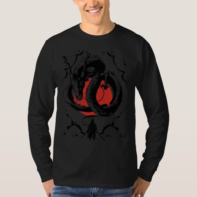Japanese Aesthetic Dragon and warrior Japanese red T-Shirt (Vorderseite)