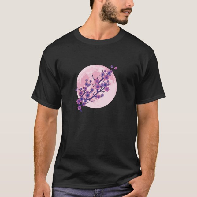 Japanese Aesthetic Pink Moon Cherry Blossom Sakura T-Shirt (Vorderseite)