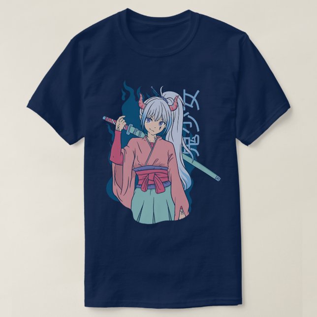 Japanese Anime Demon Samurai Ninja Girl Katana Swo T-Shirt (Design vorne)