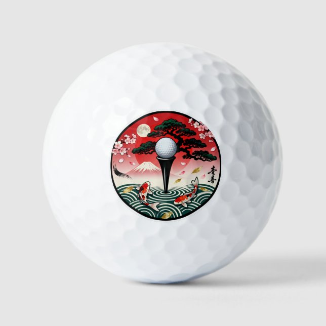 Japanese Art Golf Ball - Koi Fish and Mount Fuji  (Vorderseite)