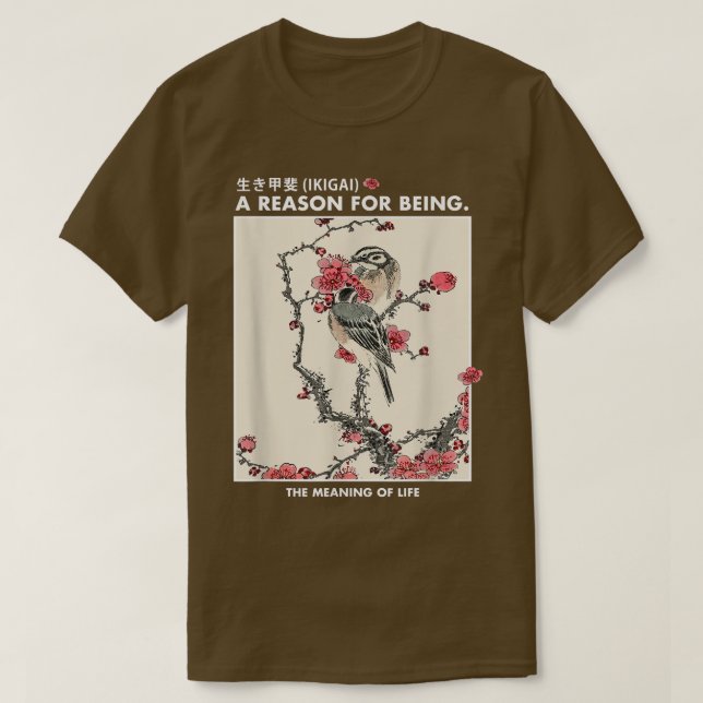 Japanese art Ikigai Sakura Cherry blossoms Bird Uk T-Shirt (Design vorne)
