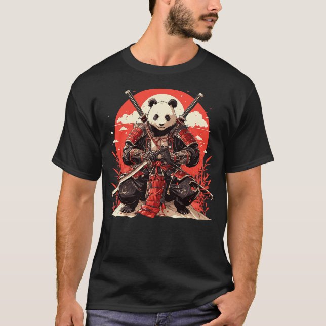 Japanese Art Panda Ninja Ukiyo-e Anime Style Samur T-Shirt (Vorderseite)