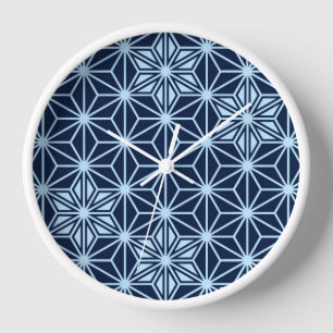 Japanese Asanoha pattern - indigo blue Wanduhr