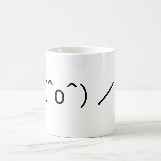 Japanese ASCII Art「＼(^o^)／オワタ」 Kaffeetasse (Mittel)