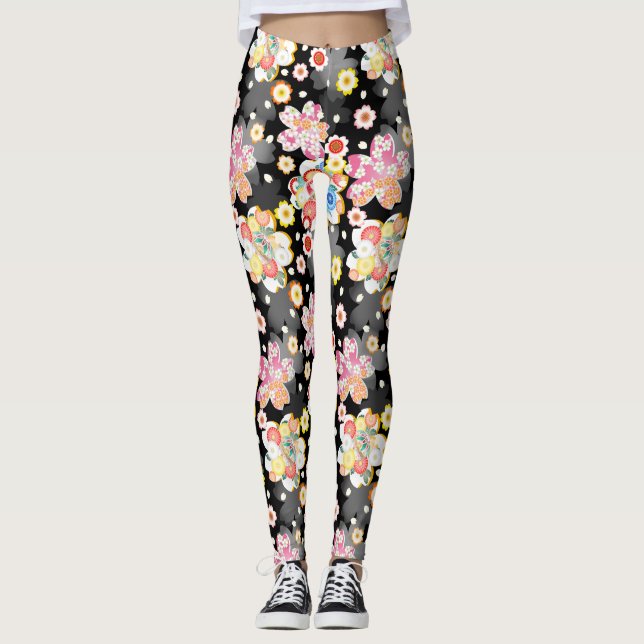Japanese Background with Cherry Blossoms and Balls Leggings (Vorderseite)