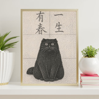 Japanese Black Cat Art Print | Matsumoto Hoji Poster
