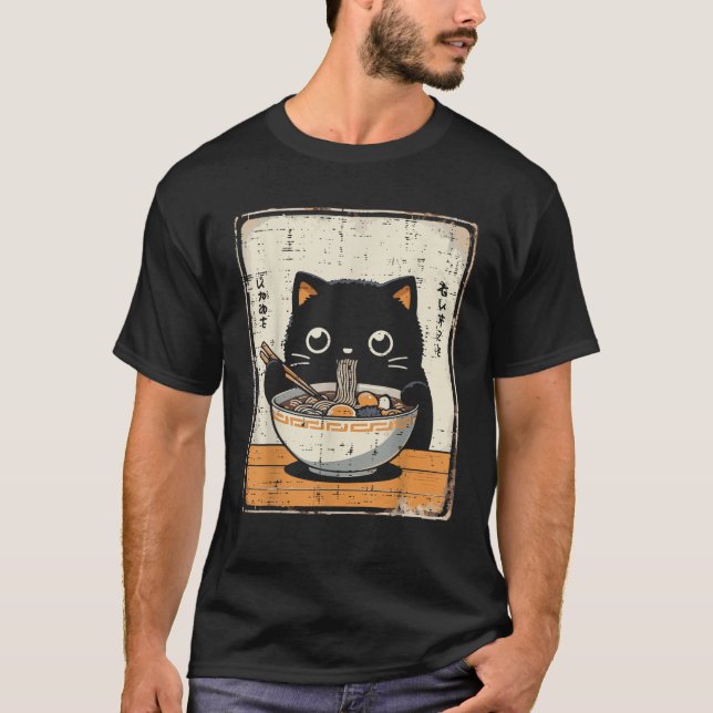 Japanese Black Cat Ramen Kawaii Noodles Art Women  T-Shirt (Vorderseite)