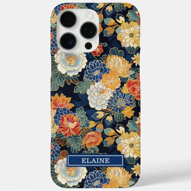Japanese Blue Floral Pattern Monogrammed Case-Mate iPhone Hülle (Rückseite)