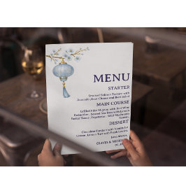 Japanese Blue Lantern Wedding Menu Card Menükarte