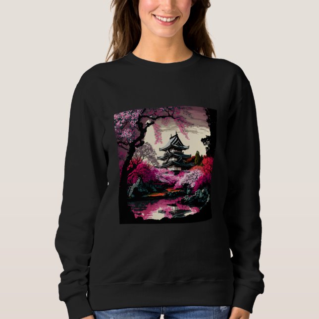 Japanese Castle in a forest of cherry blossoms pai Sweatshirt (Vorderseite)