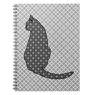 Japanese Cat - Black and White Kimono Print Notizblock