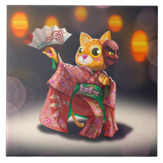 Japanese cat dancer in traditional costume  fliese