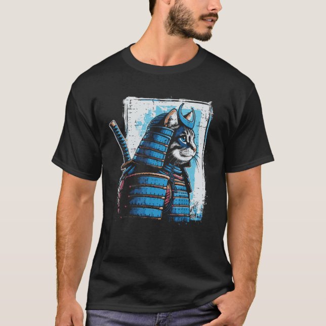 Japanese Cat Warrior Samurai Ukiyo e Art Men Boys  T-Shirt (Vorderseite)
