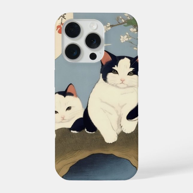 Japanese Cats Blossom Tree iPhone Case Hülle (Rückseite)