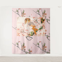 JAPANESE CHERRY BLOSSOM AND OWL Tapestry
