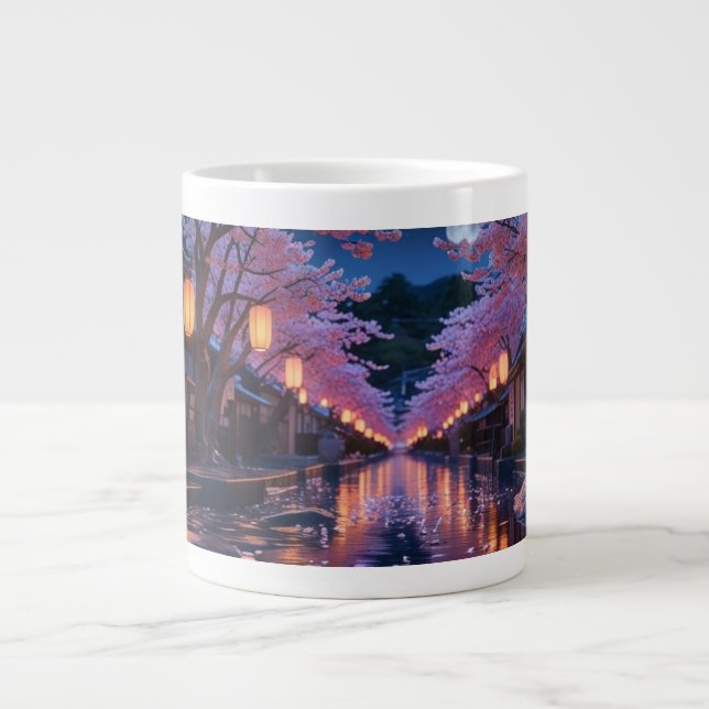 Japanese Cherry Blossom Sakura Mug - Night Jumbo-Tasse (Vorderseite)