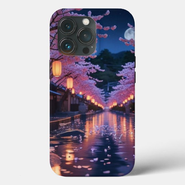 Japanese Cherry Blossom Sakura Phone Case - Night (Rückseite)
