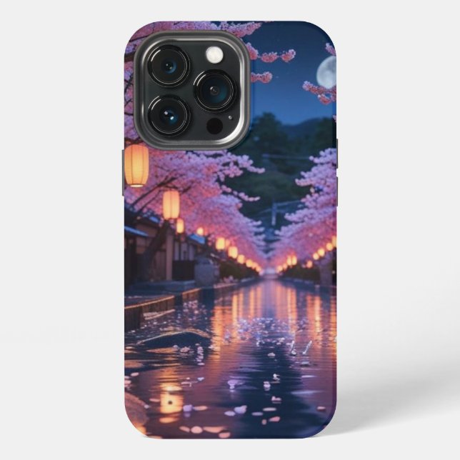 Japanese Cherry Blossom Sakura Phone Case - Night iPhone Hülle (Hinten)