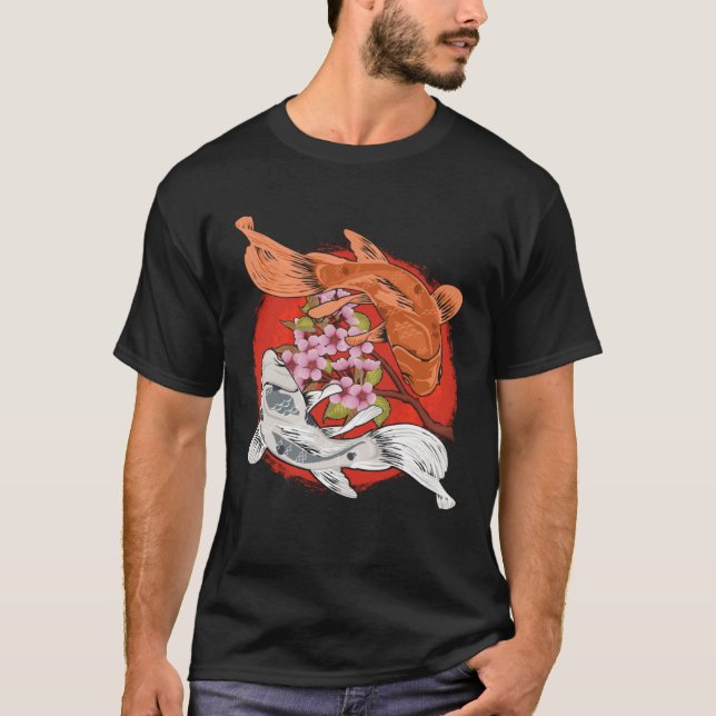 Japanese Cherry Blossom Tree Koi Fish Yin Yang Men T-Shirt (Vorderseite)