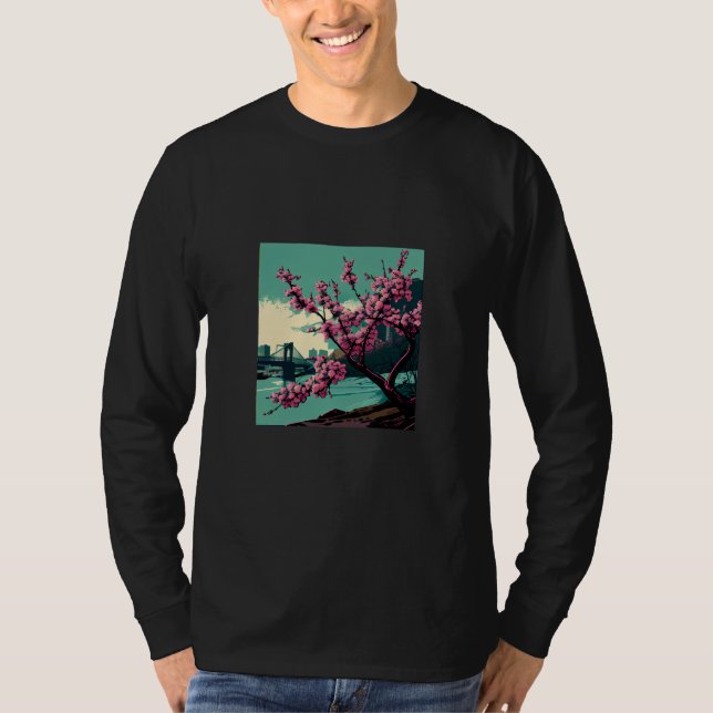 Japanese Cherry Blossom tree river suspension brid T-Shirt (Vorderseite)