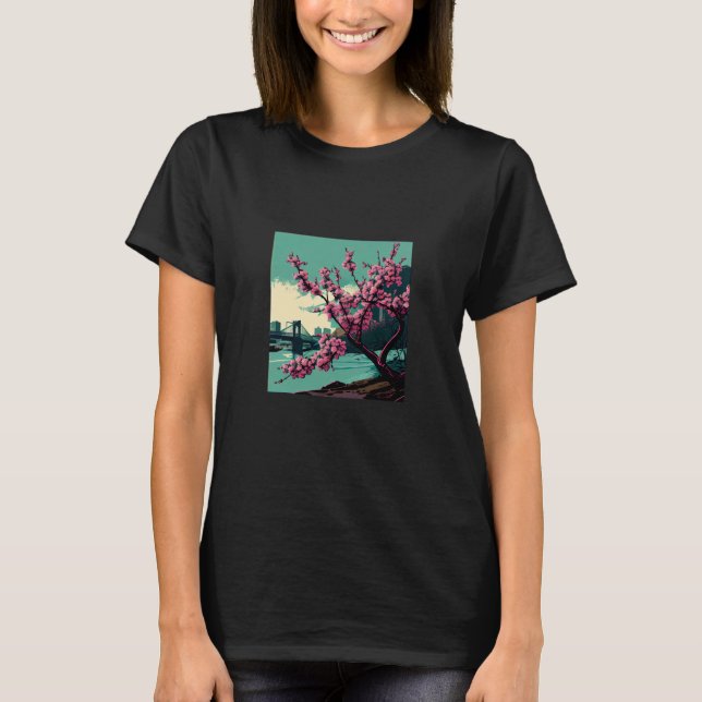 Japanese Cherry Blossom tree river suspension brid T-Shirt (Vorderseite)