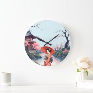 Japanese Cherry Blossom Wall Clock Große Wanduhr