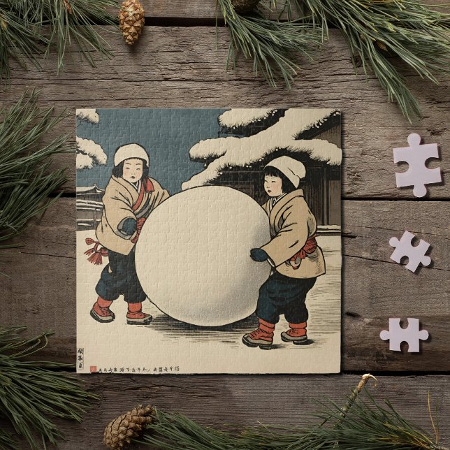 Japanese children rolling large snow balls puzzle (Von Creator hochgeladen)
