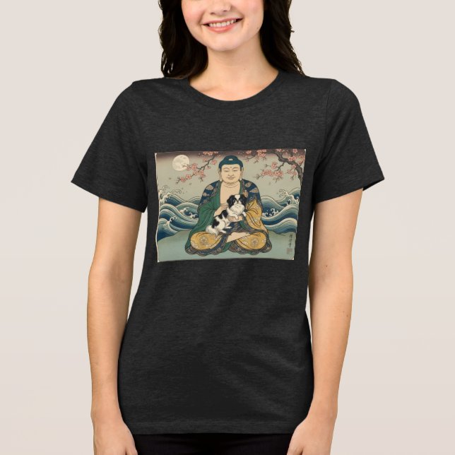 Japanese Chin and Buddha  Tri-Blend Shirt (Vorderseite)