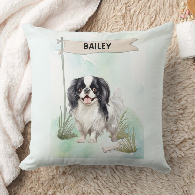 Japanese Chin Watercolor Personalized Dog Kissen (Decke)