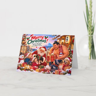 Japanese Christmas Card with Sumo, Santa and Kids Karte