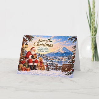 Japanese Christmas with Mount Fuji and Santa Karte