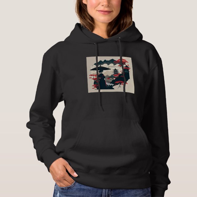 Japanese classic lady with umbrella looking at cas hoodie (Vorderseite)
