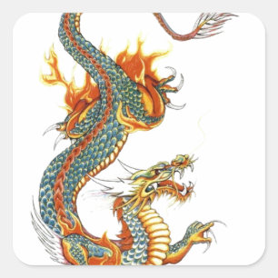 JAPANESE COLORED DRAGON QUADRATISCHER AUFKLEBER