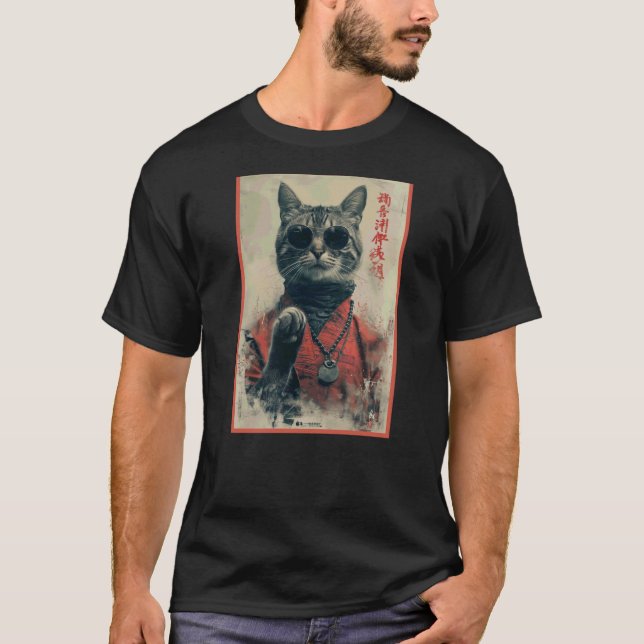Japanese Cool Cat in Sunglasses with Chinese Kanji T-Shirt (Vorderseite)