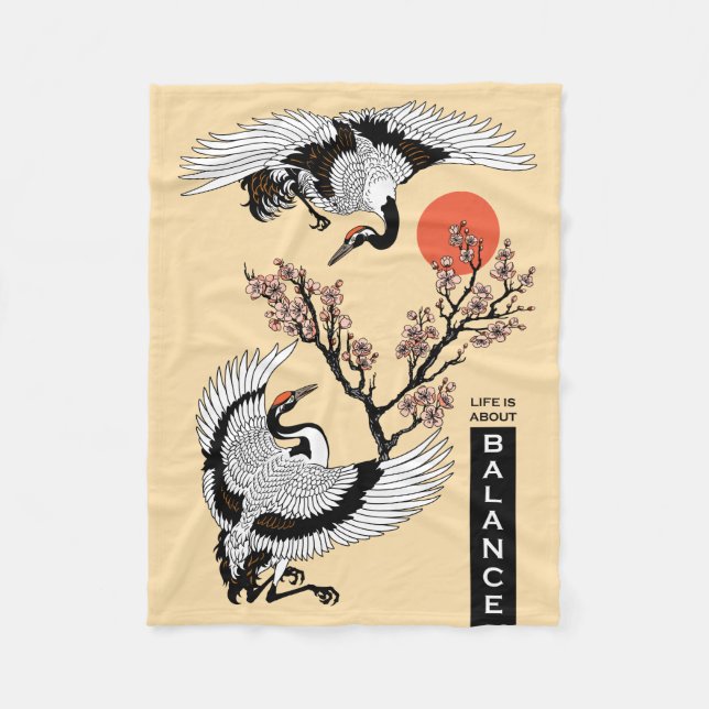 Japanese crane bird and blooming sakura fleecedecke (Vorderseite)