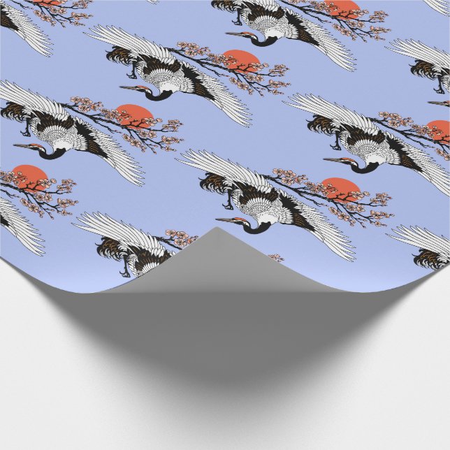 Japanese crane bird and blooming sakura geschenkpapier (Ecke)