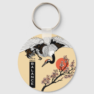 Japanese crane bird and blooming sakura schlüsselanhänger