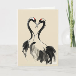 Japanese Crane Ink Wash Fine Art Card Karte