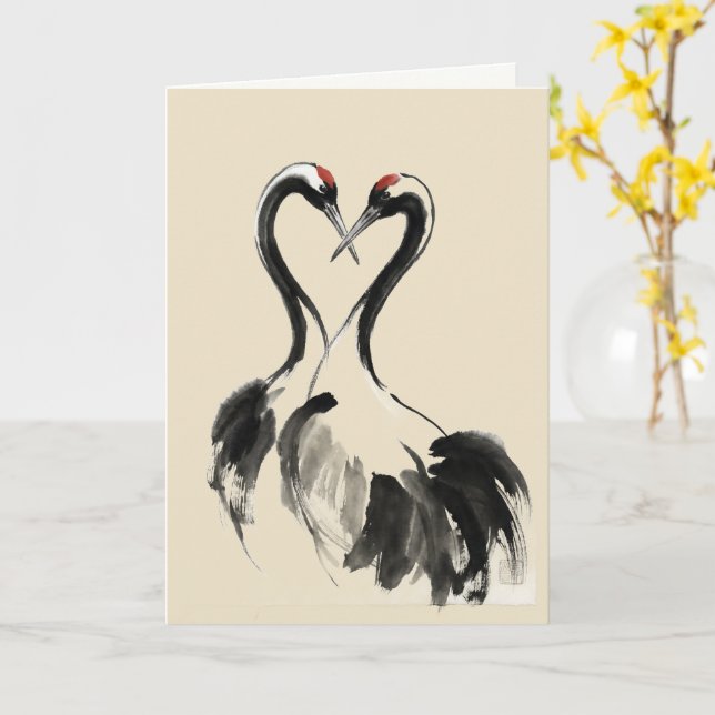 Japanese Crane Ink Wash Fine Art Card Karte (Gelbe Blume)