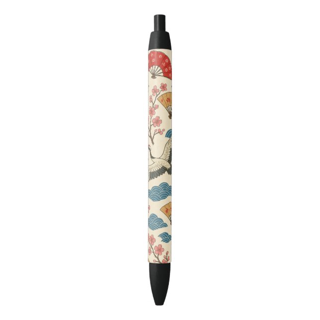 Japanese Crane Sakura Pattern Pen – Traditional  Kugelschreiber (Vorderseite Vertikal)
