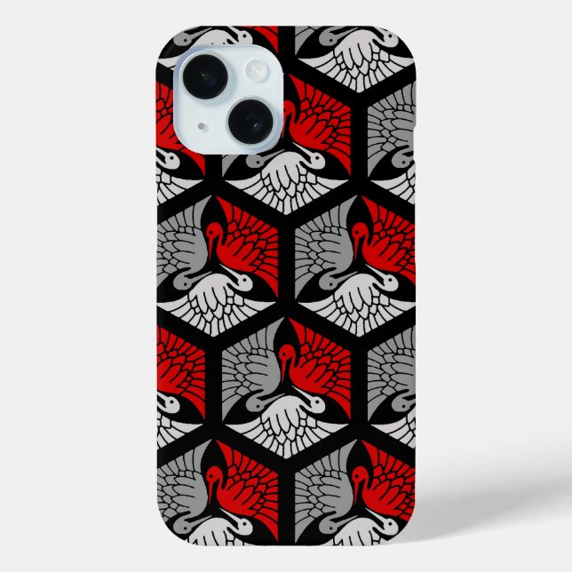 Japanese Cranes, Red, Gray / Grey and Black Case-Mate iPhone Hülle (Rückseite)