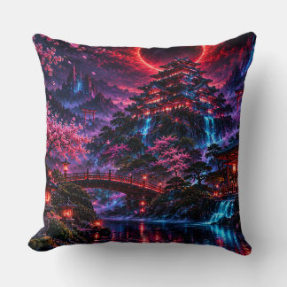 Japanese Cyberpunk Castle Poster Kissen