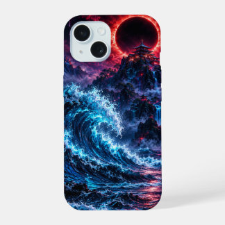 Japanese Cyberpunk Mountain Wave Eclipse Poster iPhone 15 Hülle