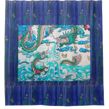 JAPANESE DRAGON AUF DER BLAUEN DUSCHKURTAN