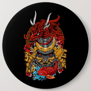 Japanese Dragon Cyberpunk Samurai Koi Fish Aesthet Button