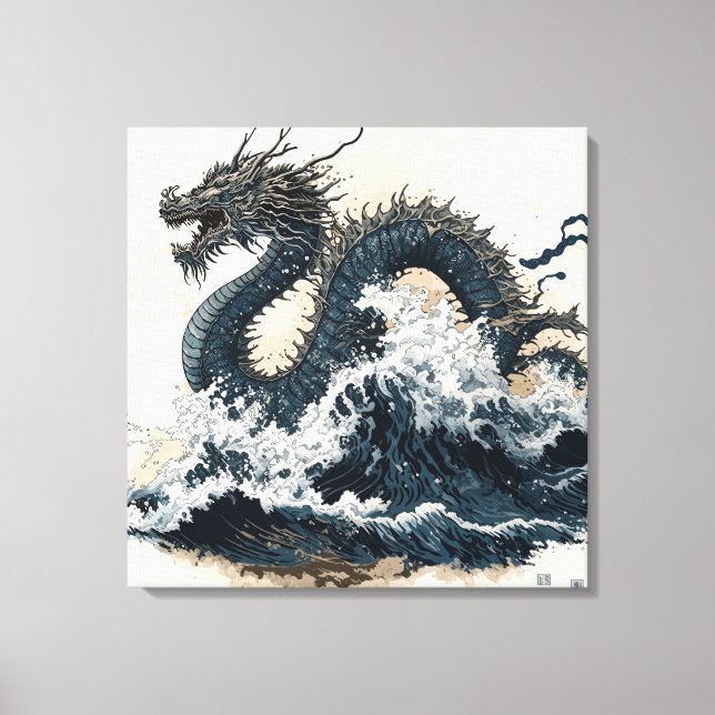 Japanese dragon, Katsushika Hokusai style Leinwanddruck (Vorderseite)
