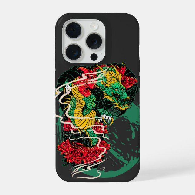 Japanese Dragon Peony Traditional Tattoo Art iPhone Hülle (Rückseite)